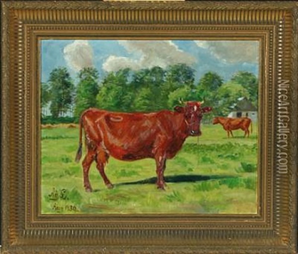Cow In The Field Oil Painting - Agnes Cathinka Vilhelmine Lunn