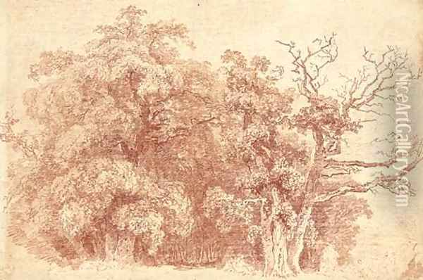A study of trees at the edge of wood, with figures resting in the shade Oil Painting - Jean-Honore Fragonard