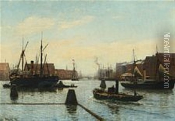 A View From The Waterfront Oil Painting - Christian Blache
