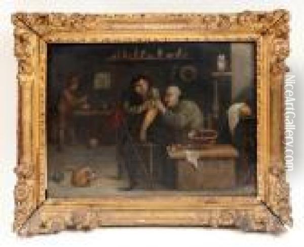 La Saignee Dans Le Cabinet Del'apothicaire Oil Painting - Adriaen Brouwer