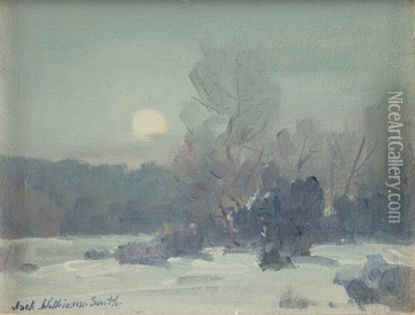 Moonlit Winter Landscape Oil Painting - Jack Wilkinson Smith