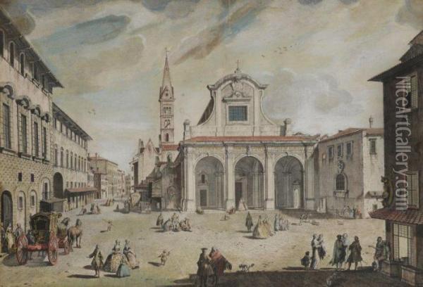 Veduta Della Chiese E Piazza Del San Pier Maggiore Oil Painting - Giuseppe Zocchi