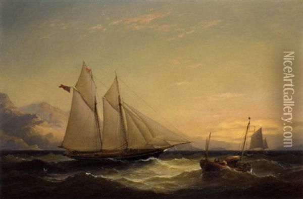 A Schooner Yacht Of The Royal Victoria Yacht Club In The Clyde Oil Painting - Charles Gregory