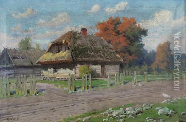 Pejzaz Wiejski Oil Painting - Jan Grubinski