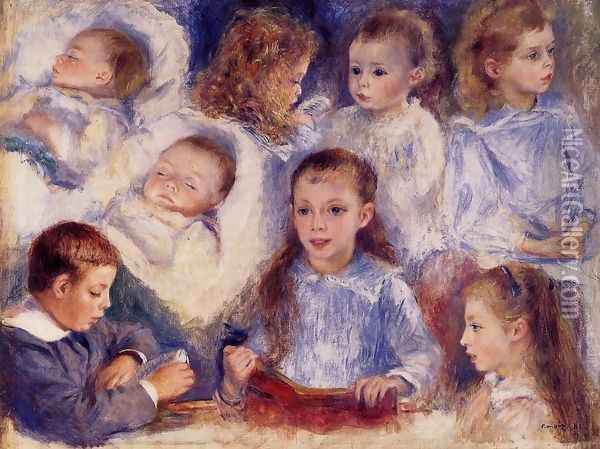 Studies Of The Children Of Paul Berard Oil Painting - Pierre Auguste Renoir