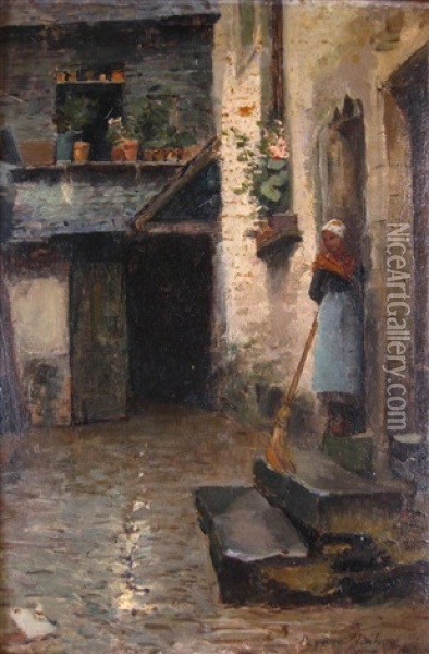 View Of French Street, With Woman In Doorway Oil Painting - Eugene Lawrence Vail