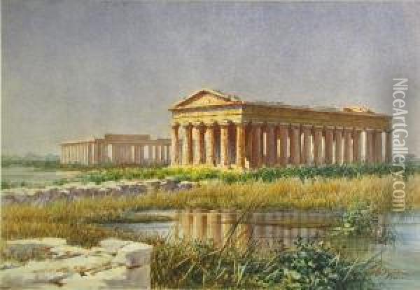 The Ruins At Paestum, Italy Oil Painting - Gaetano Capone