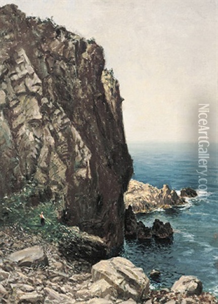 Aus Dem Nachlass. Dalmatinische Steilkuste Mit Blick Auf Das Weite Meer Oil Painting - Paul Schreckhaase