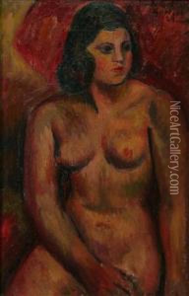 Study Of A Female Nude Oil Painting - Mark Gertler