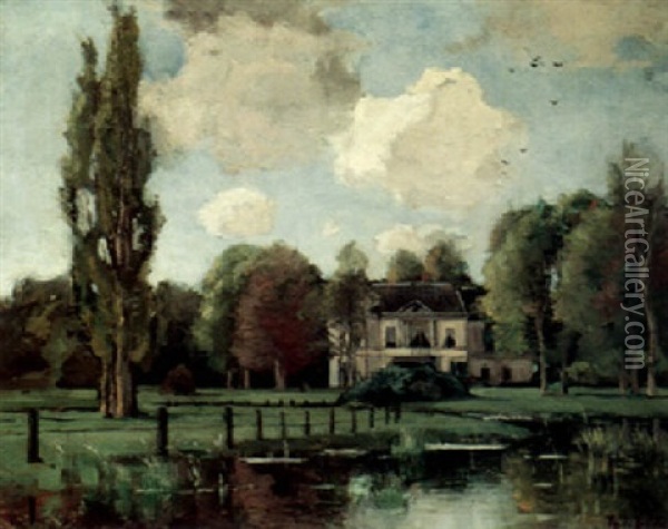 A Country Estate On A Lake Oil Painting - Theophile De Bock