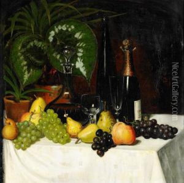 Stilleben Med Frukt Och Flaskor Oil Painting - Eugene Jansson