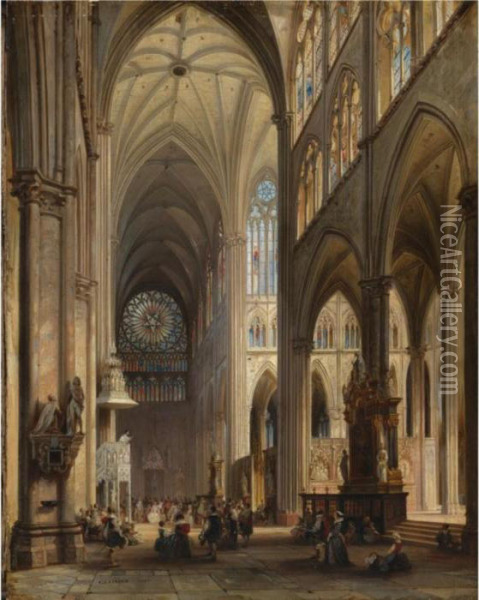 Cathedral Interior Oil Painting - Jules Victor Genisson