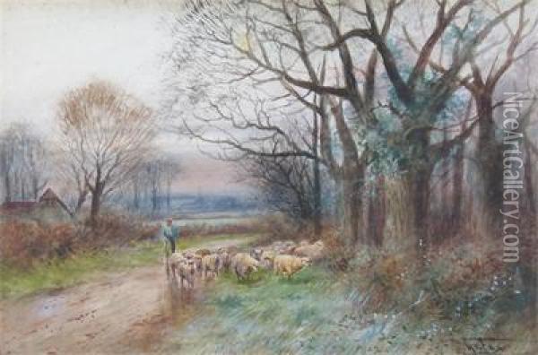 A Shepherd And His Flock Oil Painting - Henry Charles Fox