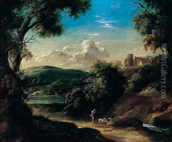 An Italianate Landscape With The Prodigal Son Tending Swine Oil Painting - Pietro Paolo Bonzi