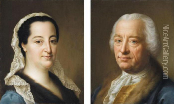 Portrait Of Baron Francois 
Joseph De Toussainet (1689-1762) And His Wife Charlotte (b.1720) Oil Painting - Christian Seybold