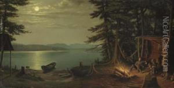Adirondack Camp: After The Hunt Oil Painting - Levi Wells Prentice