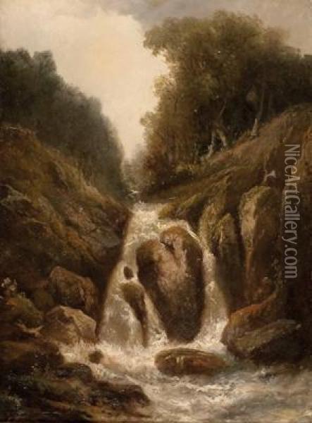 Wasserfall Im Gebirgstal Oil Painting - Alphonse Cl. Antonin Fanart