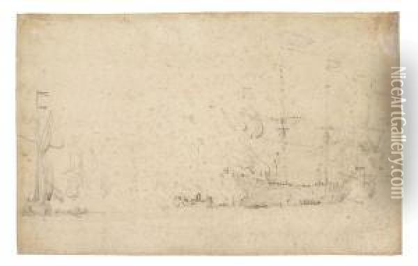 A Fleet Of Men O' War And Yachts In A Fresh Breeze Oil Painting - Willem van de, the Elder Velde