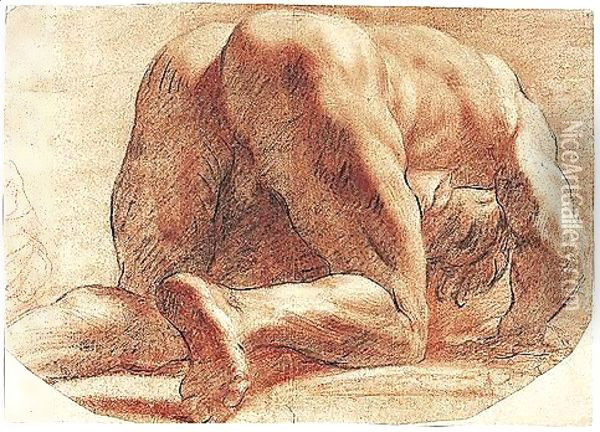 A crouching man, seen from behind Oil Painting - Annibale Carracci