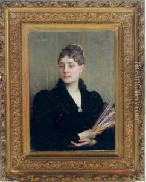 Elegant Lady With A Fan Oil Painting - Jules Joseph Lefebvre