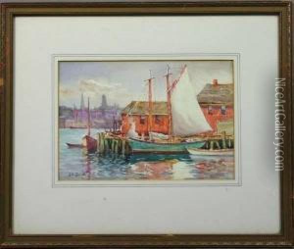 Sailboats In Gloucester Harbor Oil Painting - John A. Cook