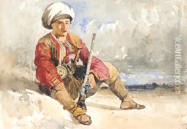 An Armed Tribesman At Xanthus Oil Painting - William James Muller