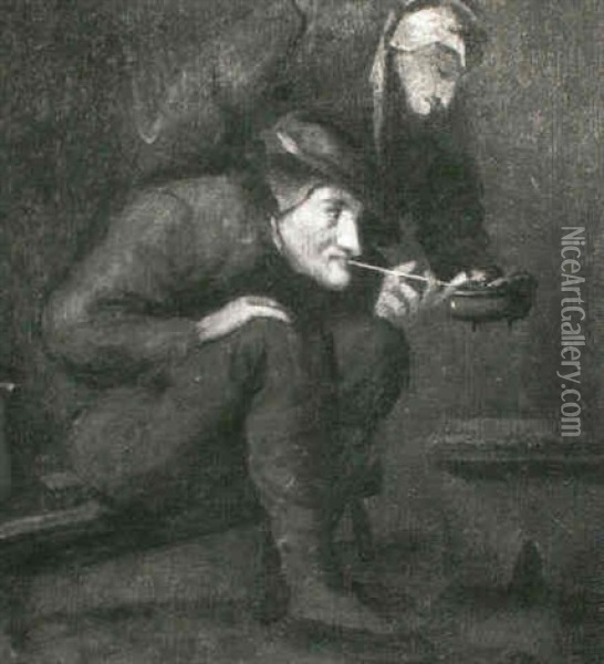 Two Boers Smoking In An Interior Oil Painting - Egbert van Heemskerck the Younger