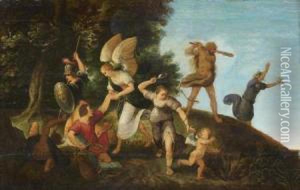 Scene De La Mythologie Oil Painting - Adriaan van Stalbemt