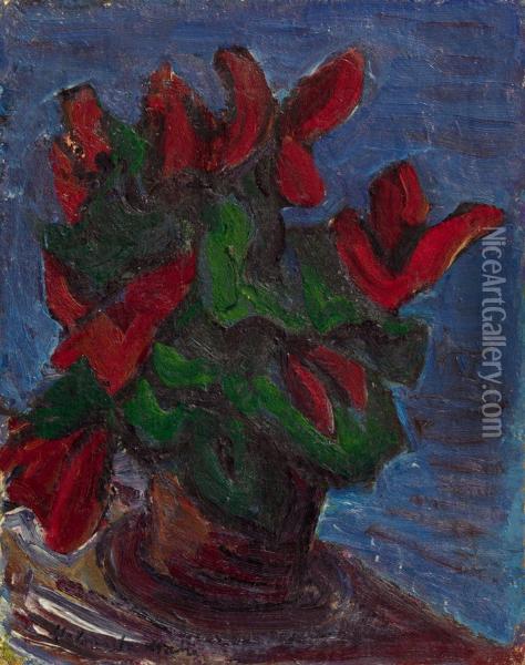 Blumenstilleben Mit Roten Bluten (alpenveilchen) Oil Painting - Helmut Macke