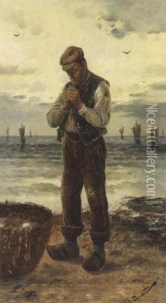 Rauchender Fischer Am Strand Oil Painting - Frederick Reginald Donat