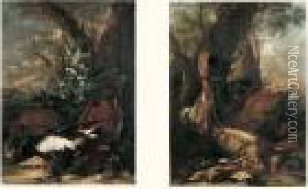 Nature Morte Aux Canards Sauvages Huppes Et Etourneaux Sur Fond De Paysage Oil Painting - Jacob van der (Giacomo da Castello) Kerckhoven