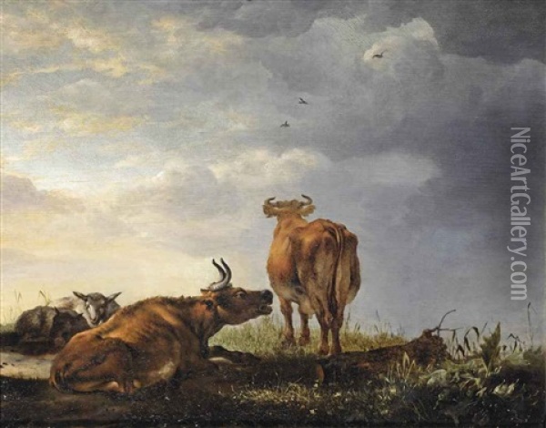 Resting Cattle In A Landscape Oil Painting - Cornelis van Lelienbergh