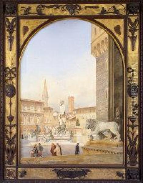 Fountain Of Neptune, Piazza Della Signoria, Florence Oil Painting - Charles Heath Wilson