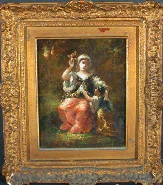 Mother And Child In The Forest Oil Painting - Narcisse-Virgile D Az De La Pena