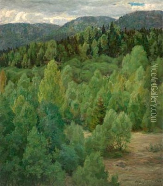 Norsk Landskab Oil Painting - Hans Odegaard
