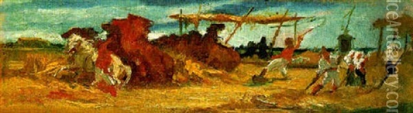 Threshing Corn In The Campagna Oil Painting - George Hemning Mason