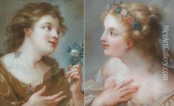 Umkreis Zwei Madchenportrats Oil Painting - Rosalba Carriera
