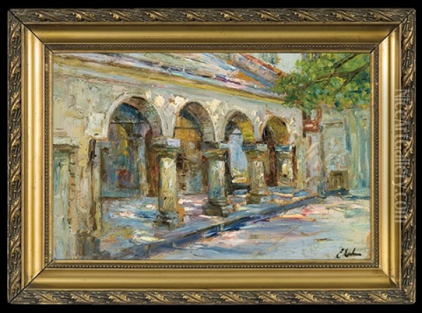 Cloister Oil Painting - Erno Erb