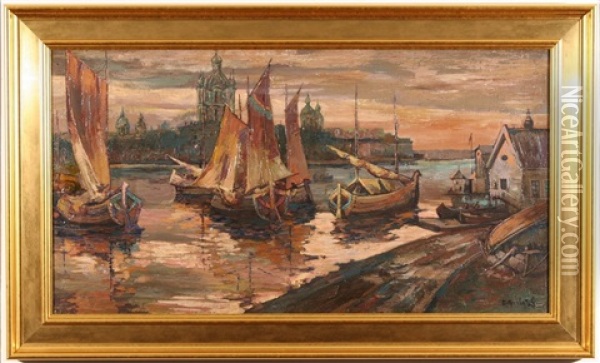Russian River Scene Oil Painting - Konstantin Ivanovich Gorbatov