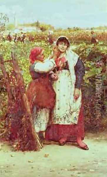 Peasants in a vineyard Oil Painting - Luigi Nono