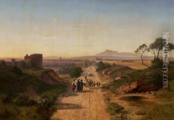 Sizilianische Landschaft Mit Palermo In Der Ferne Oil Painting - August Albert Zimmermann