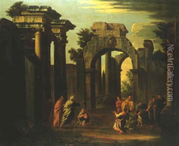 Figures Among Classical Ruins Oil Painting - Viviano Codazzi