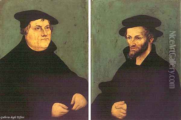 Portraits Of Martin Luther And Philipp Melanchthon 1543 Oil Painting - Lucas The Elder Cranach