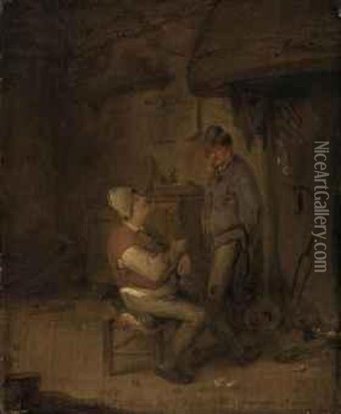 Two Peasants In A Tavern Oil Painting - Adriaen Jansz. Van Ostade