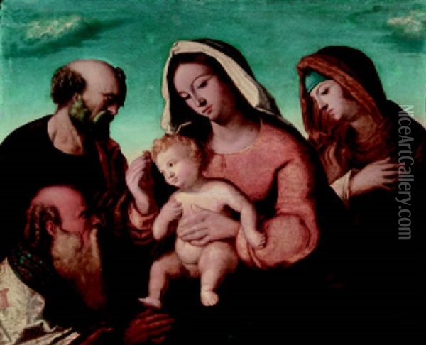 Die Heilige Famile, Maria Magdalena Und Ein Kniender Konig Oil Painting - Giovanni Bellini