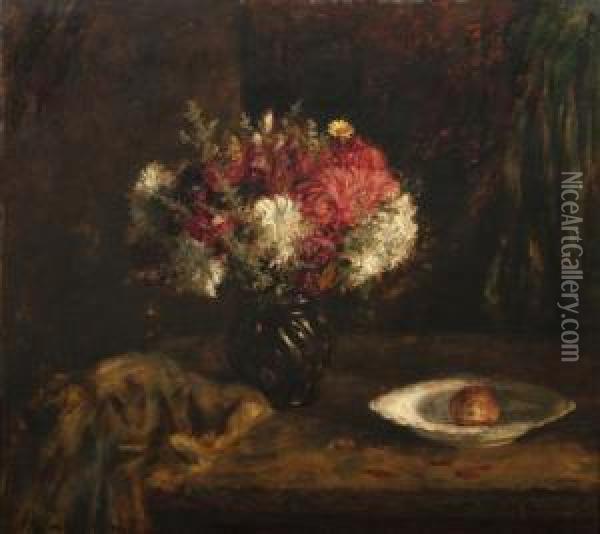 Still Life With Red And White Flowers Oil Painting - Mihaly Munkacsy