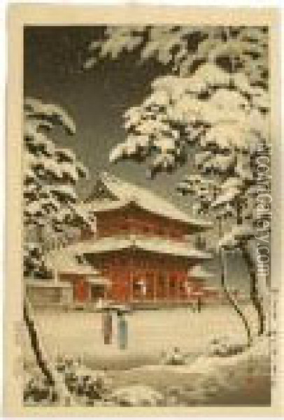 Zojoji Temple In Snow Oil Painting - Tsuchiya Koitsu