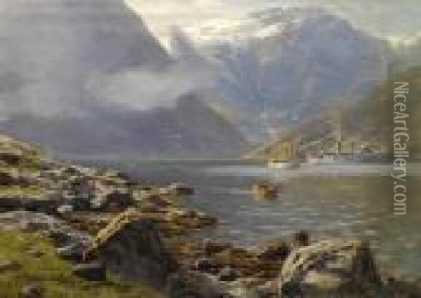Paesaggio A Naerofjord Oil Painting - Themistocles Von Eckenbrecher