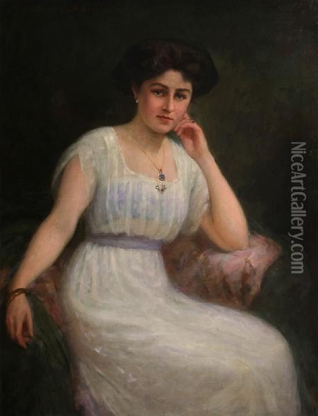 A Portrait Of A Lady In White Oil Painting - Charles Goldsborough Anderson