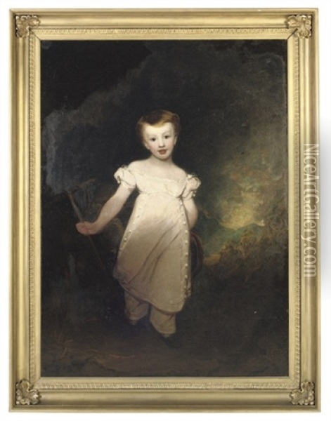 Portrait Of A Young Boy (sir Thomas Munro Of Lindertis, Forfar, As A Child?) In A Pale Pink Gown Oil Painting - Sir John Hoppner